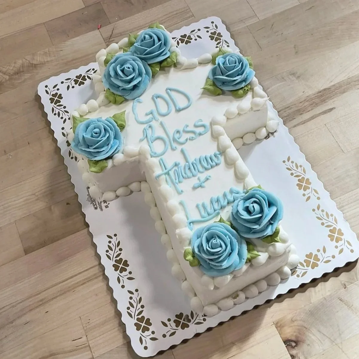 Cross Shaped Cake with Flowers