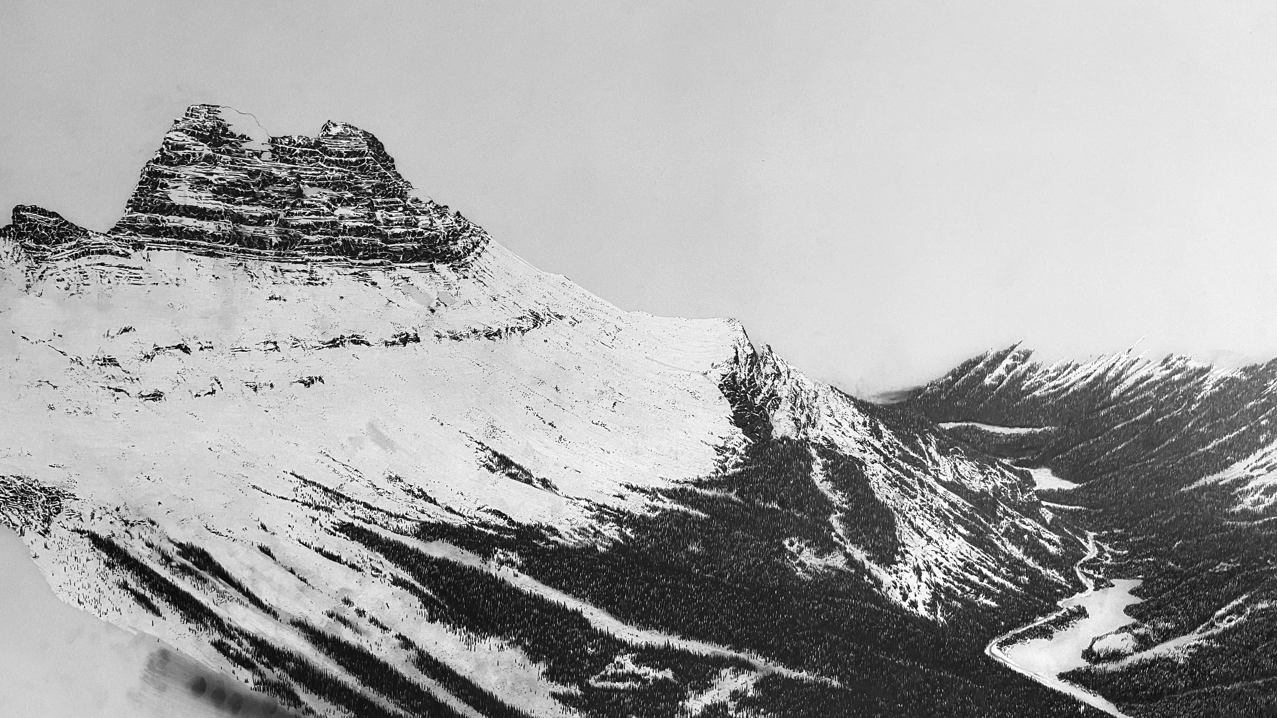 Forefather (detail), 2023 Drafting film, graphite and white pencil crayon, 36” x 72” 