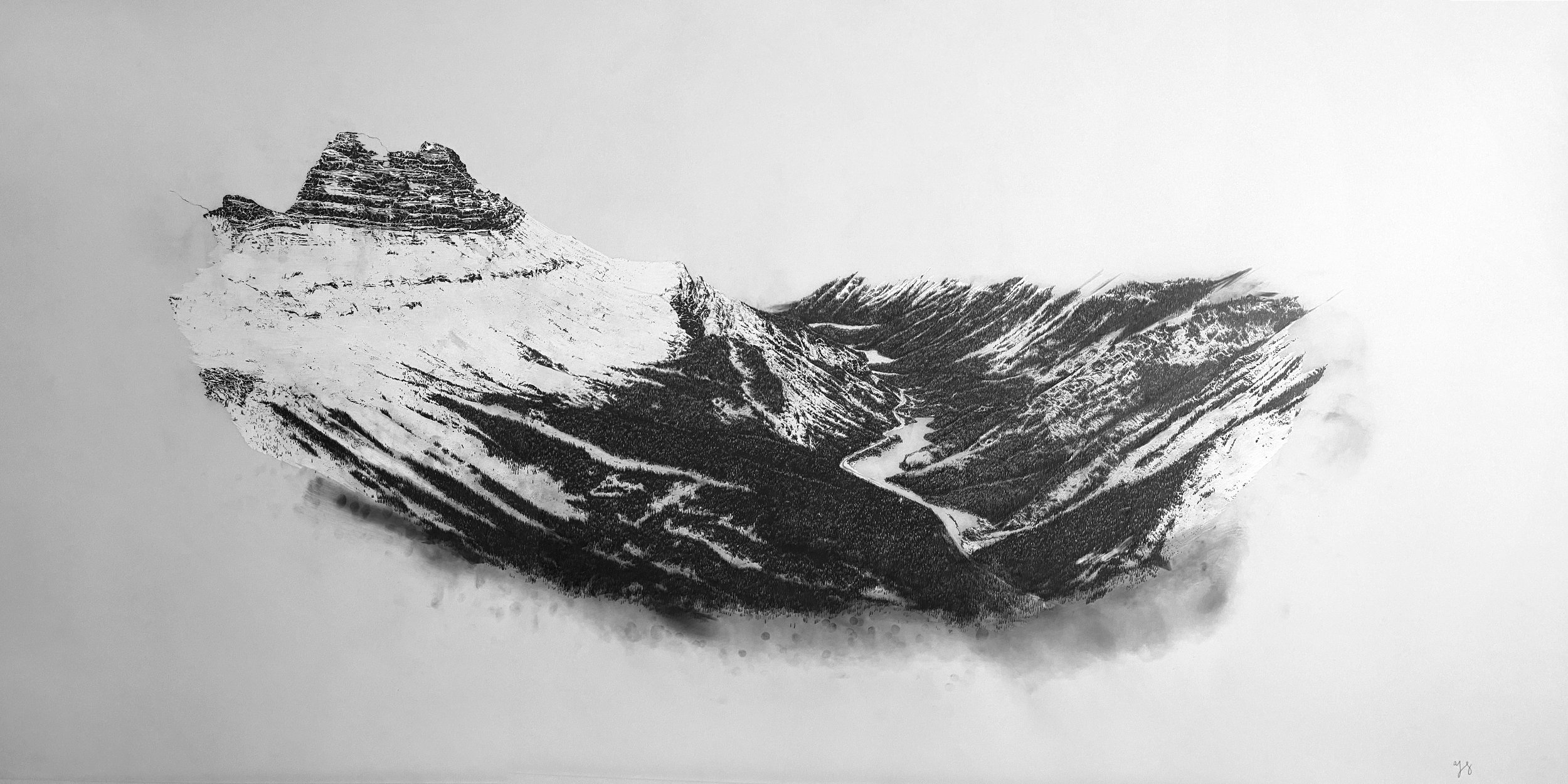 Forefather, 2023 Drafting film, graphite and white pencil crayon, 36” x 72” 