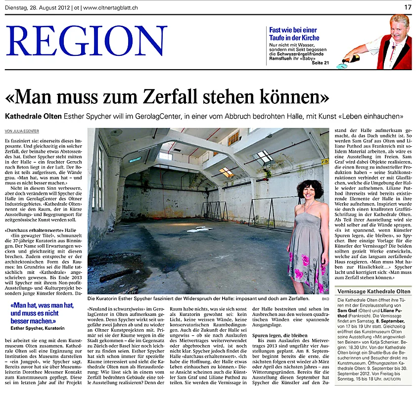 Artikel Im Oltener Tagblatt vom 28.8.2012