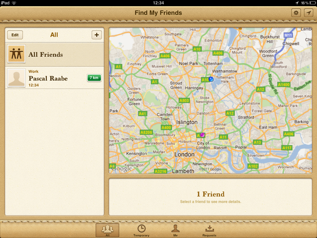 Interfaz de la aplicación Amigos (iOS)