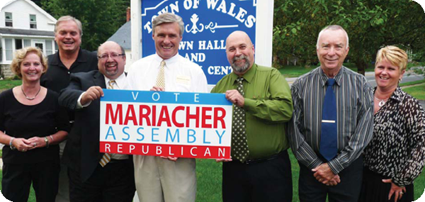 Wales Councilwoman Jude Hartrich, Supervisor Rickey Venditti, Councilmen Mike Simon, Don Butcher & Jerry Klinck, and Town Clerk Mindy Eaton officially endorse Mariacher for Assembly.