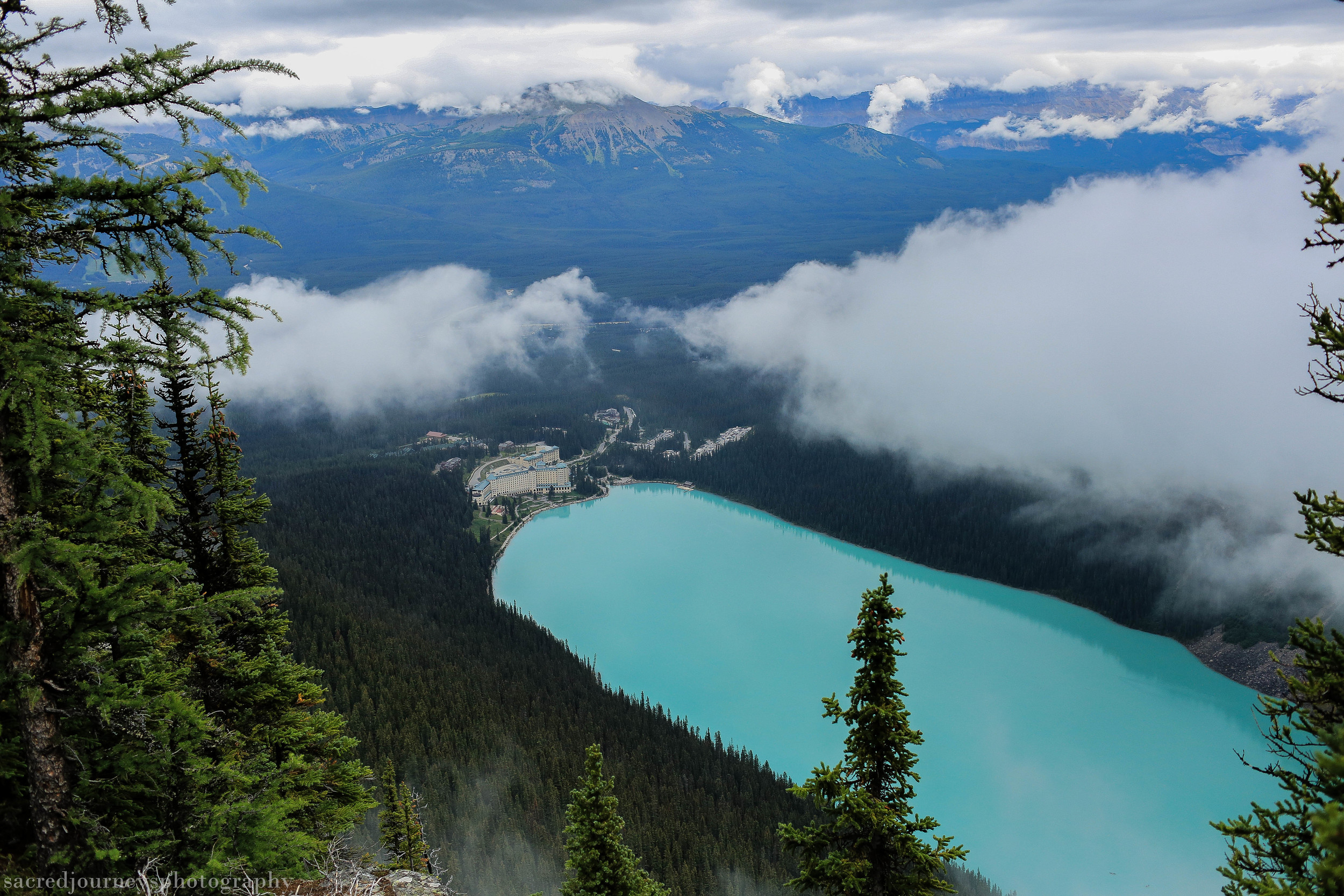 Lake Louise from above Lake Agnes Alberta Canada