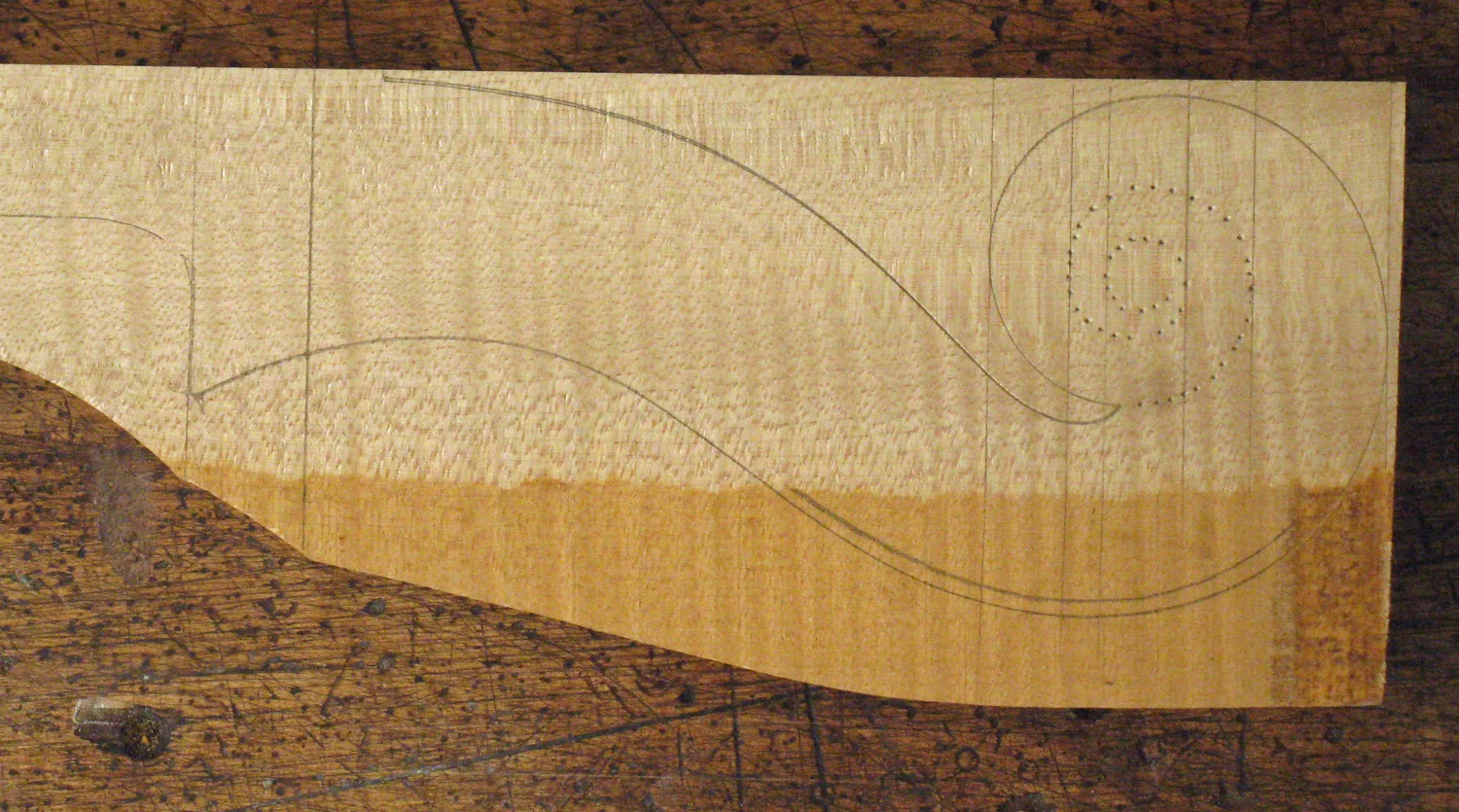 The template traced on the block