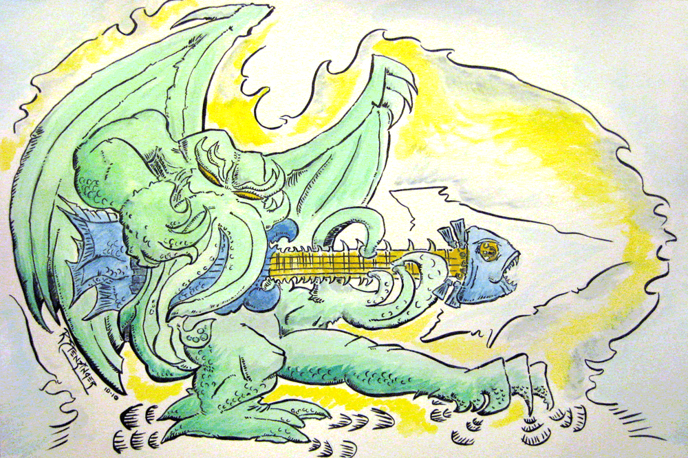 Cthulhu - Deep Sea Bassist (Comic Art - Ink + Watercolor)