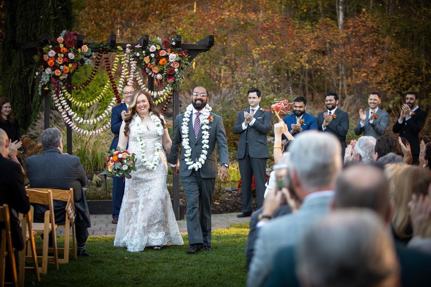 Hayley + Varun after their garden ceremony.