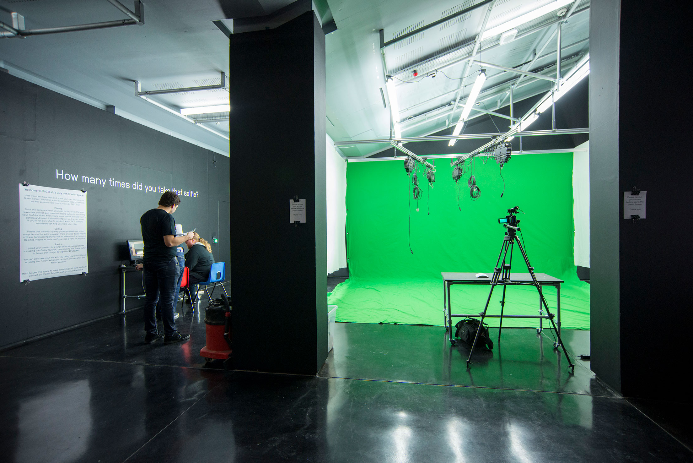 FACTLab will return to Gallery 2, where we present a pop-up production studio, complete with green screen, lighting rig and basic filming and editing equipment, providing a space for critical experimentation around the way we use social media. The s