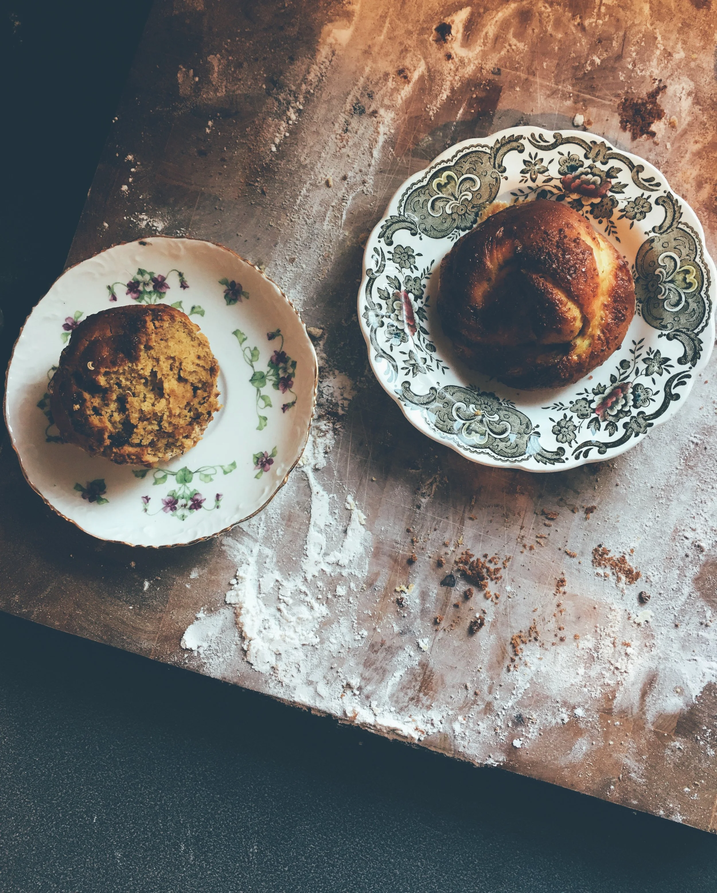 the gluten free muffin version on the left, original golden milk bun on the right