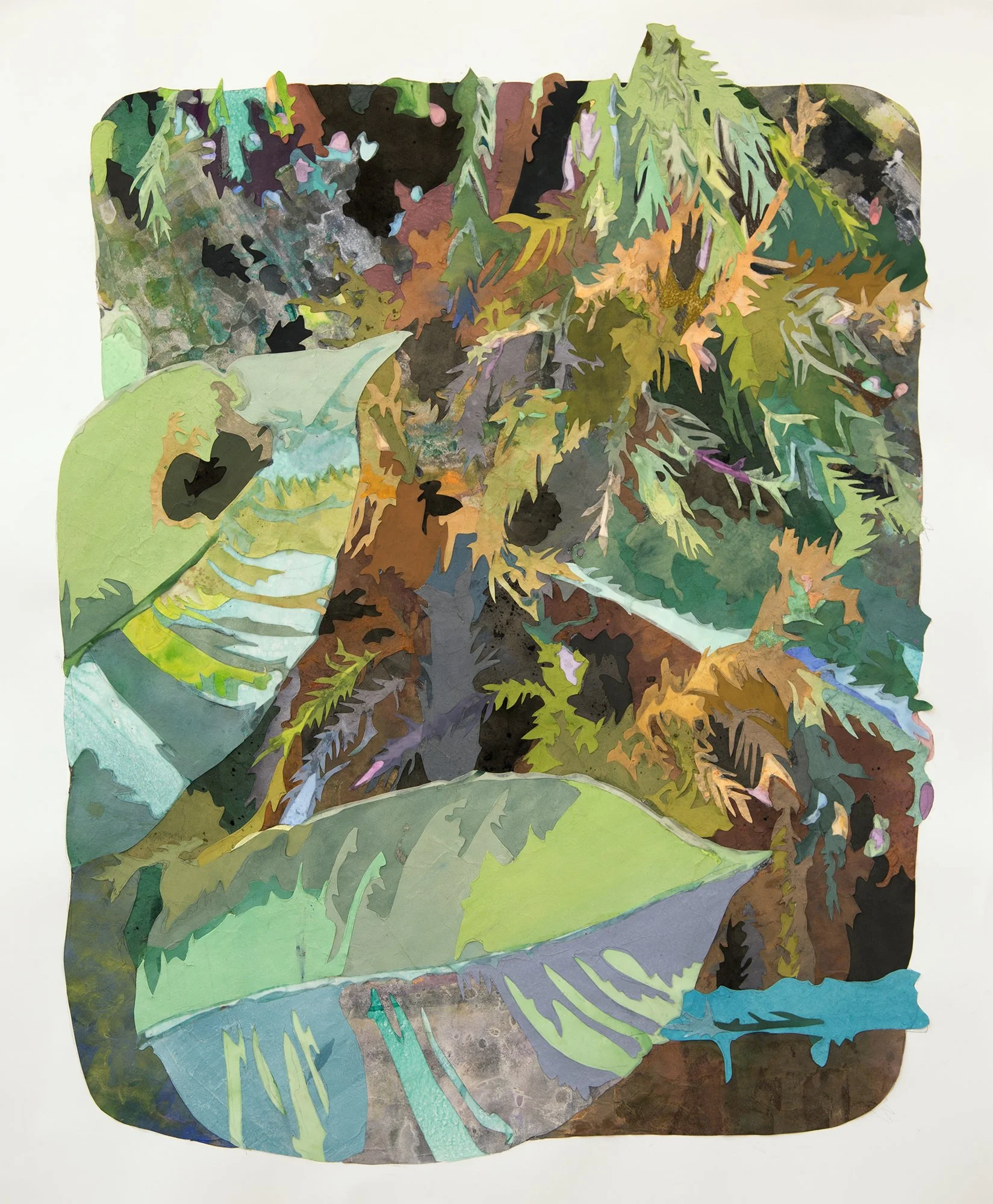   072425_12:19pm_36°49' 19.47"N, 138°12' 38.55"E ,&nbsp;2026 Acrylic wash on hand-cut washi and mylar with graphite on cotton paper, 40 by 33 inches 