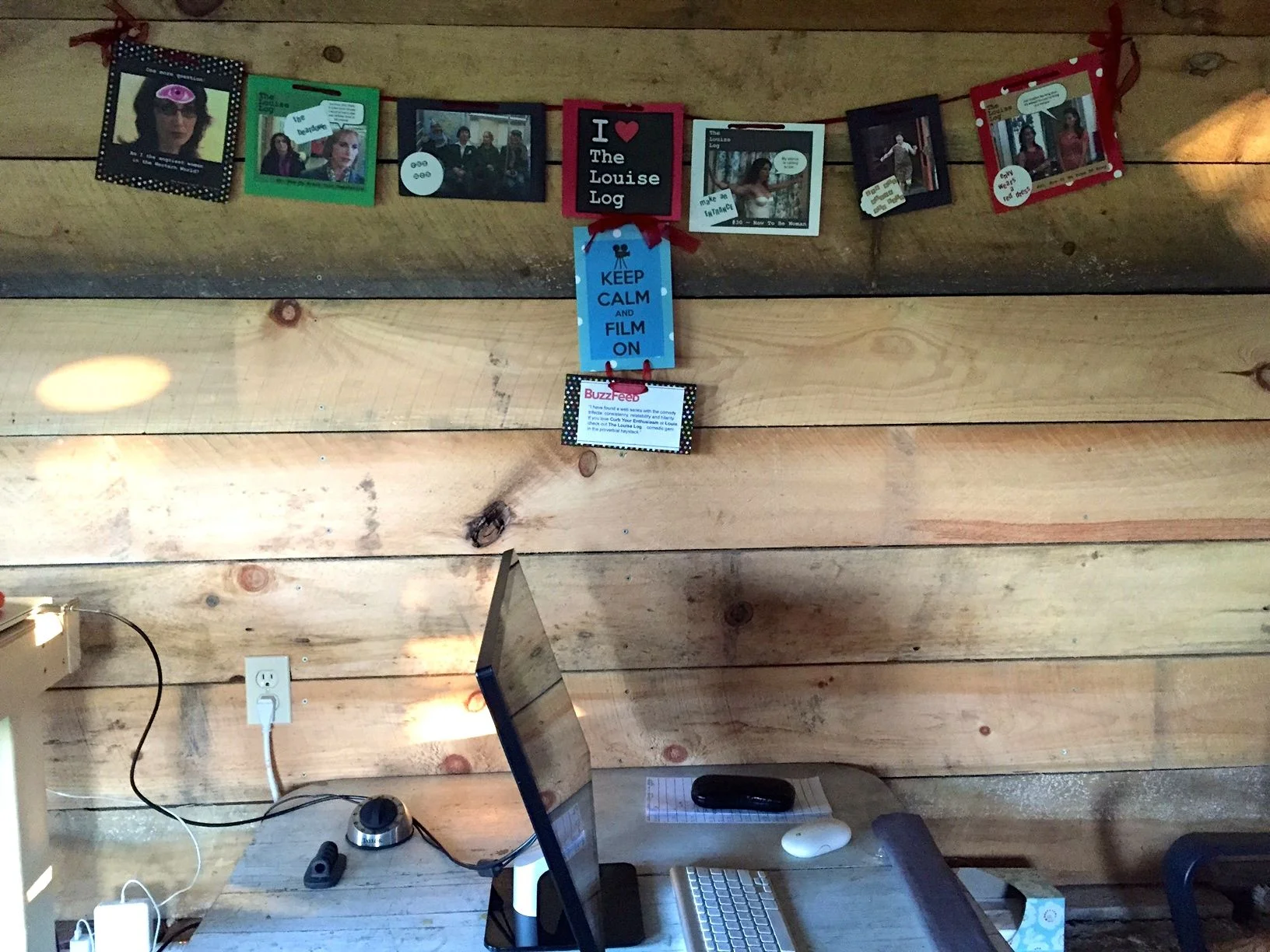 A valentine in July from super fan Marie Pope, hangs over my desk in the new studio.