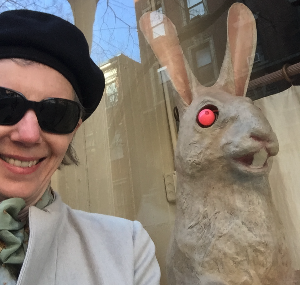 Traumatized author after unintentional shock therapy with a five foot tall rabbit
