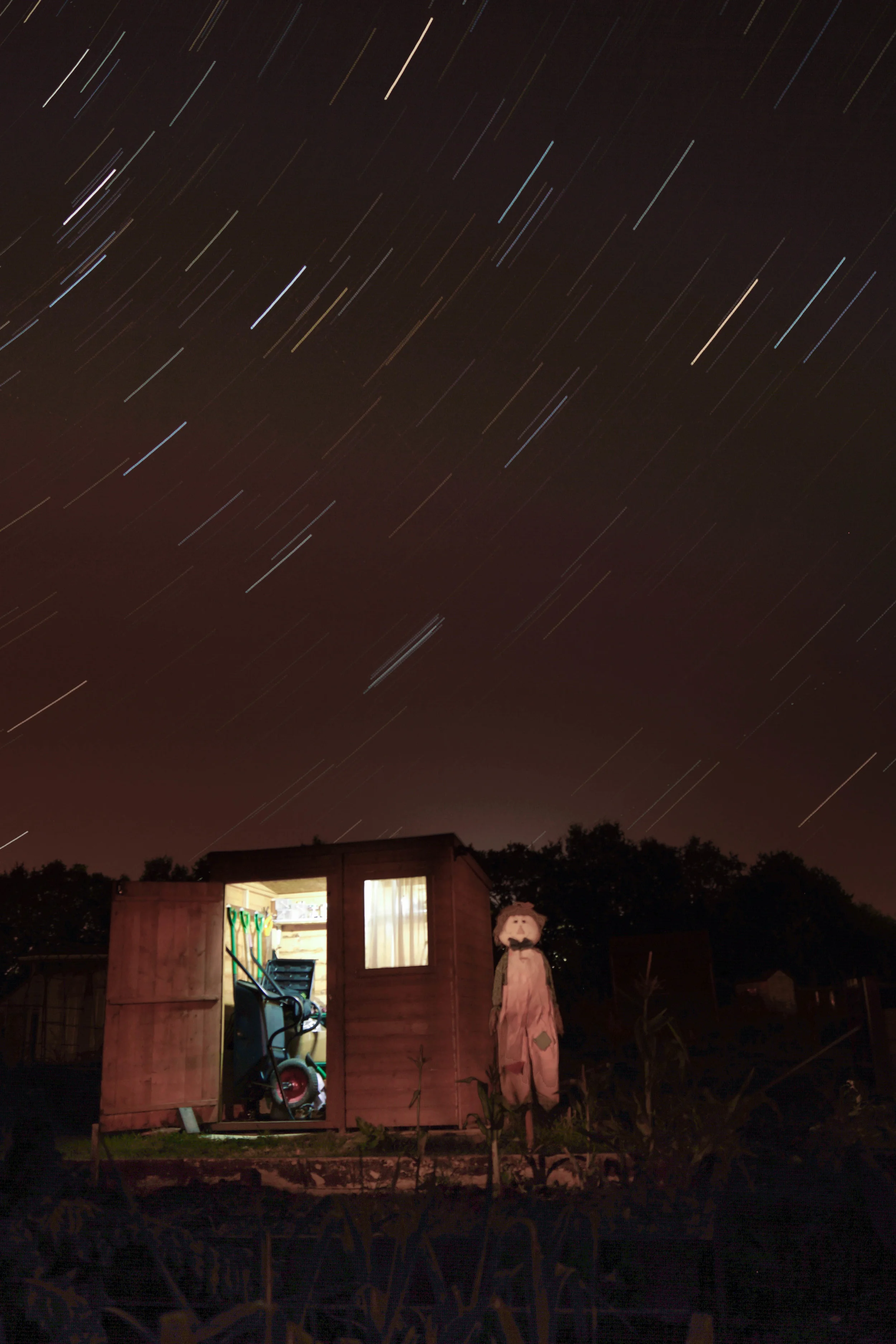 Using a torch to fill in details in the shed on the first few frames.