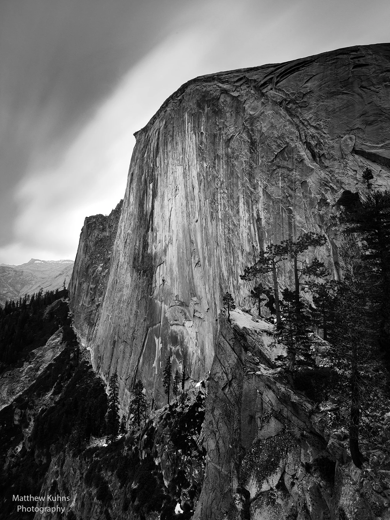 A cloudy day on the face of Half Dome