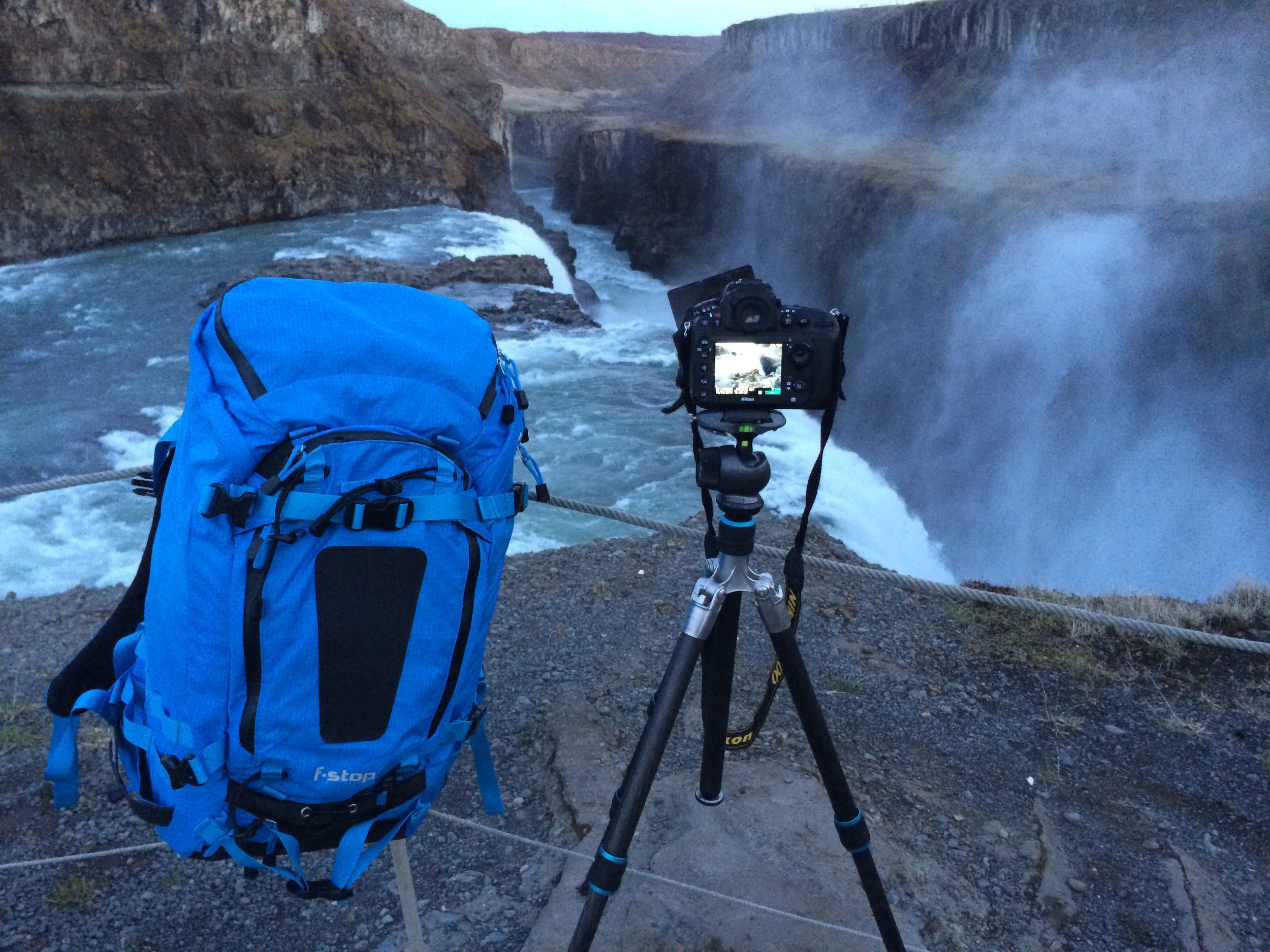 Getting the shot at Gullfoss.