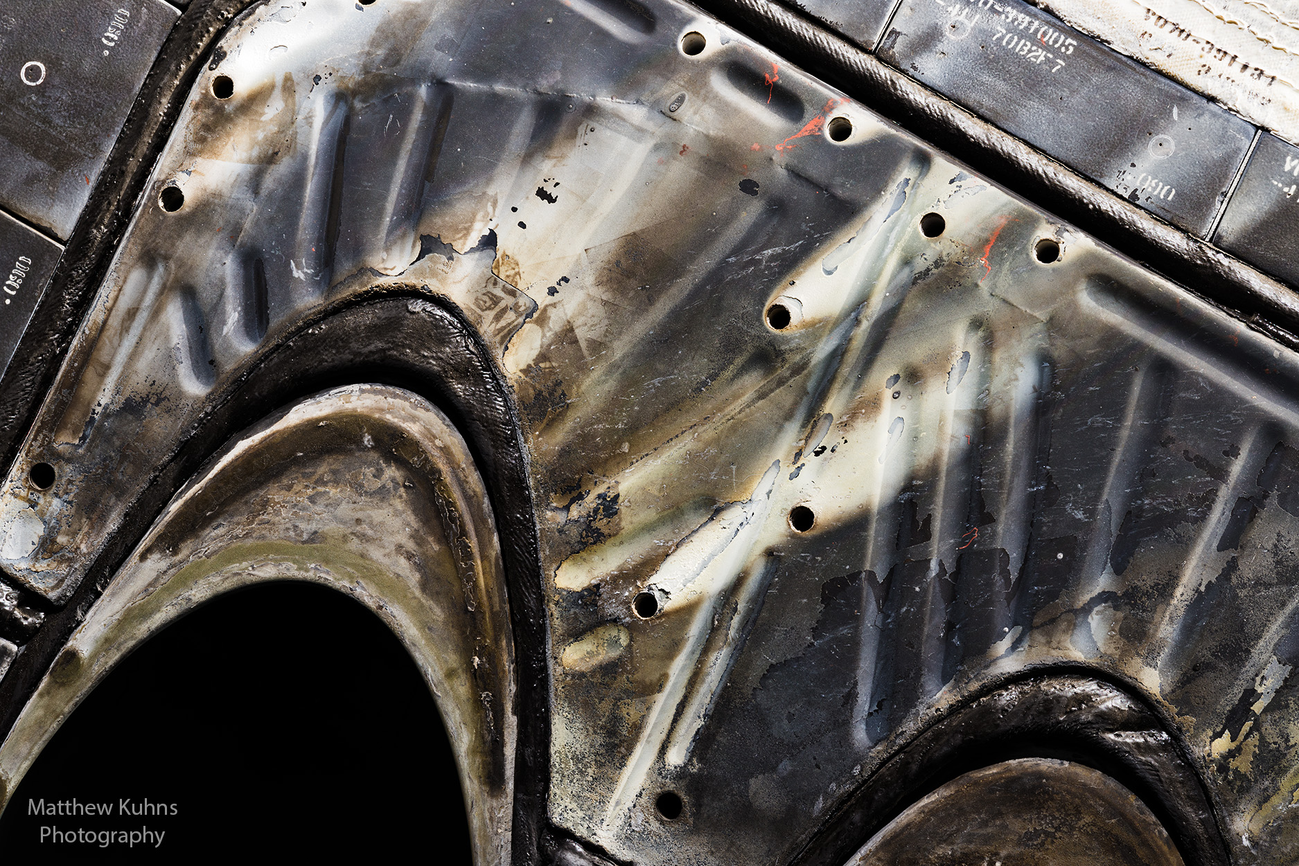 The harsh realities of space flight can be seen on the forward RCS thrusters. 