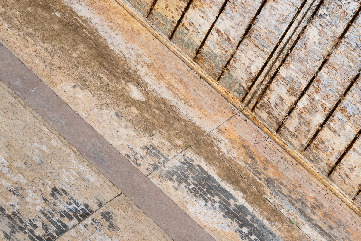 Abstract image of the flame scarred bricks in the flame trench.