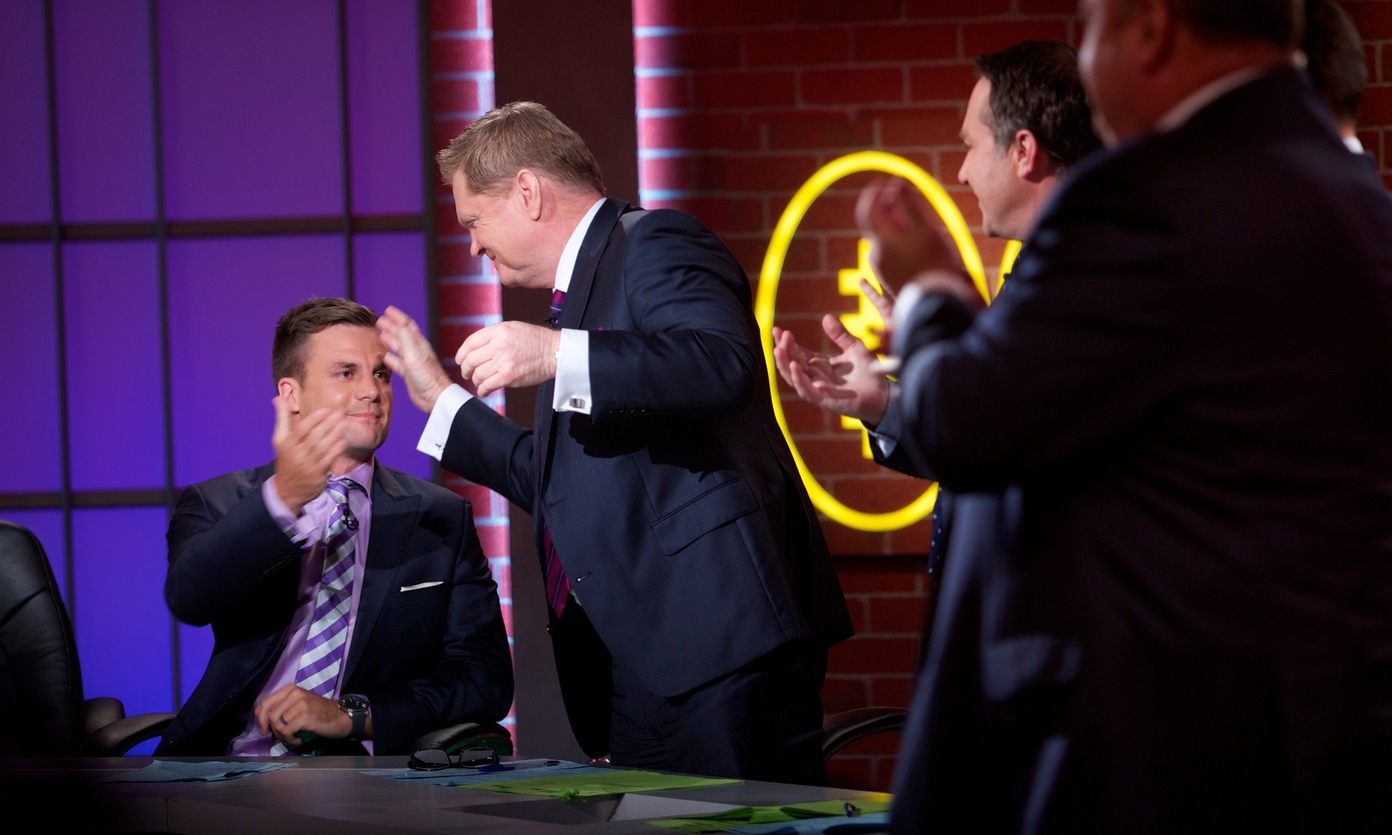   Beau Ryan congratulated by the cast after his big announcement last on The Footy Show.  image - supplied 