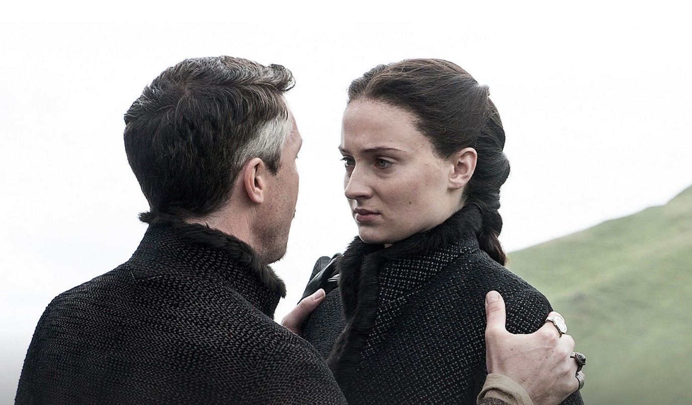 Sansa and Petry Baelish head north, where Littlefinger tells her she can no longer be a bystander to tragedy. image copyright - HBO