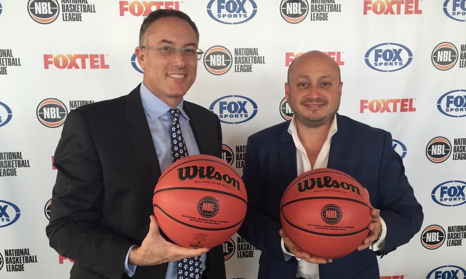   Fox Sports CEO Patrick Delany and NBL Executive Director Larry Kestelman celebrate new broadcast deal.  image source - Twitter  @PatrickDelany  