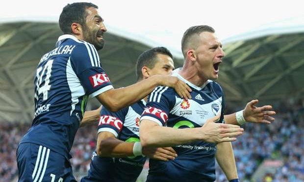   Melbourne Victory celebrates winning the 2014-15 A-League Championship.  image copyright  - Getty Images 