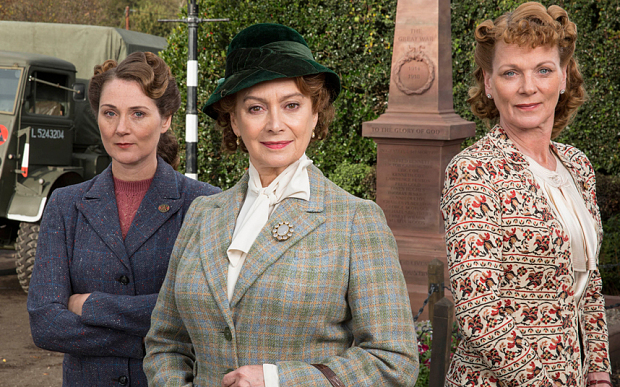   Ruth Gemmell As Sarah King, Francesca Annis As Joyce Cameron And Samantha Bond As Frances Barden in Home Fires.  image source - ITV 