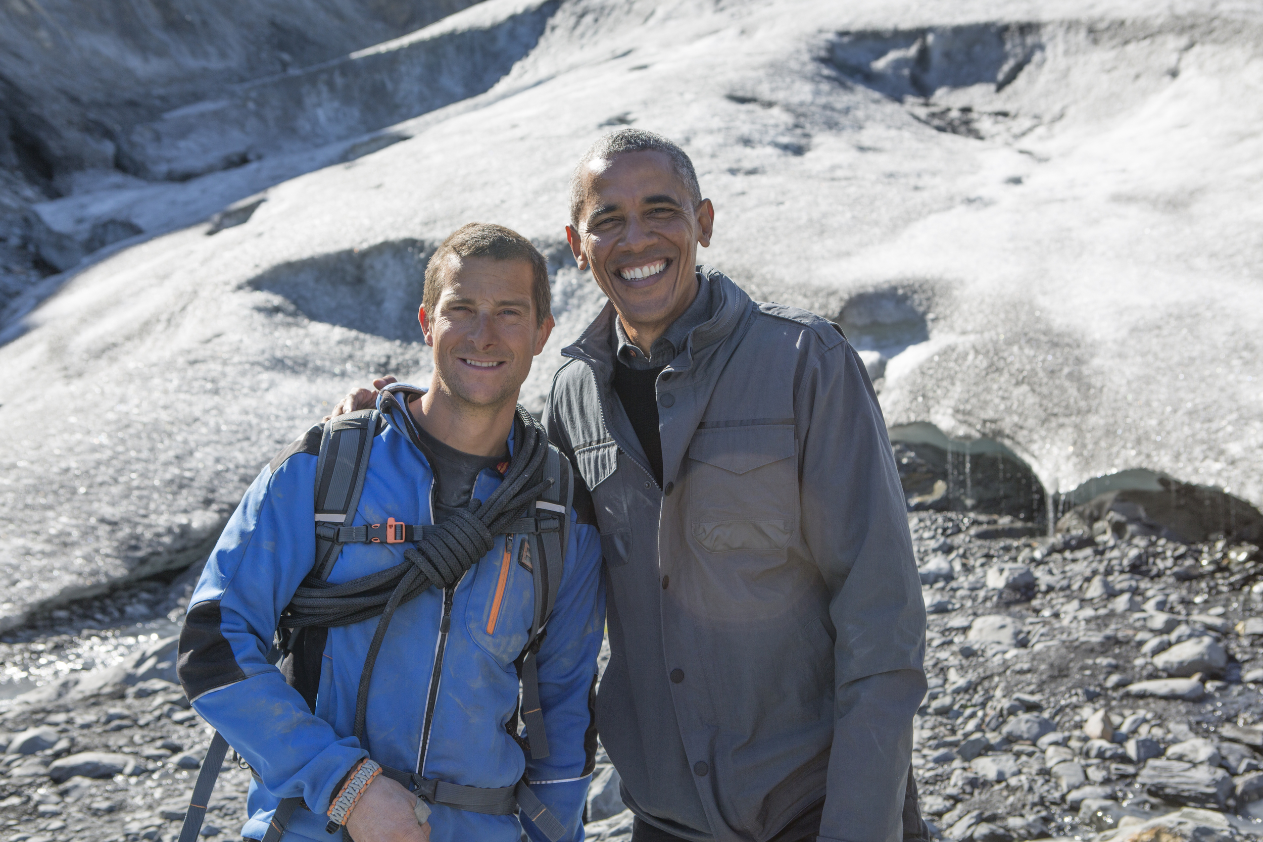   Bear Grylls with President Barack Obama  image - supplied/Discovery 