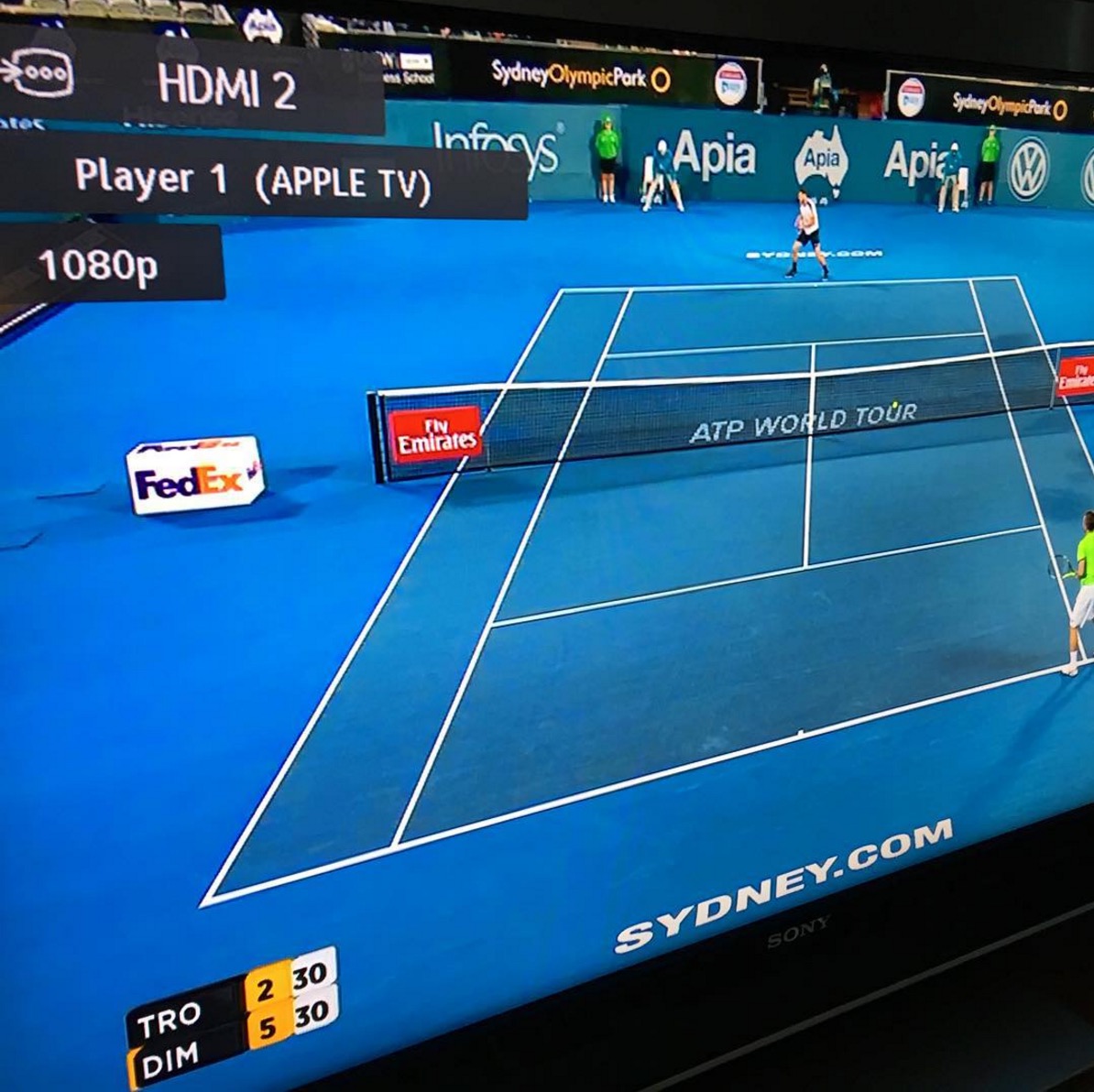 A demonstration of Seven's HD Tennis coverage delivered via AppleTV. image source - Craig Pickersgill - Instagram 