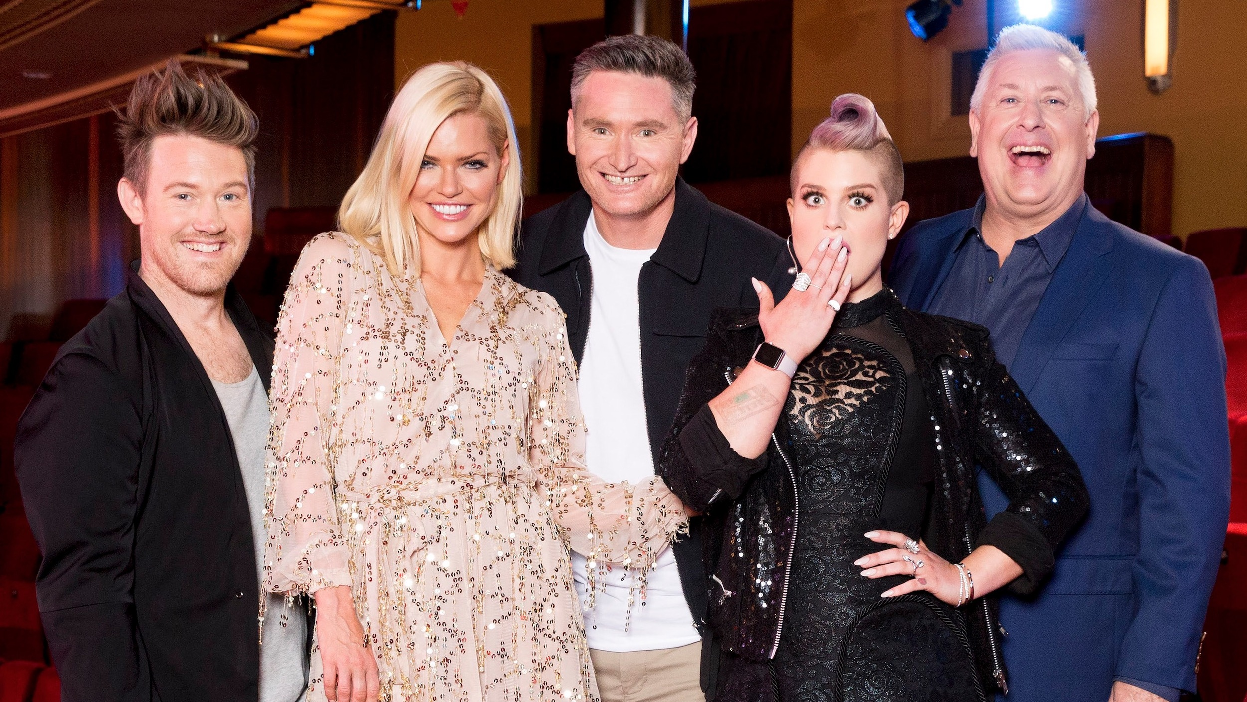   Eddie Perfect, Sophie Monk, Dave Hughes, Kelly Osbourne and Ian “Dicko” Dickson.  image - supplied/Nine Network 