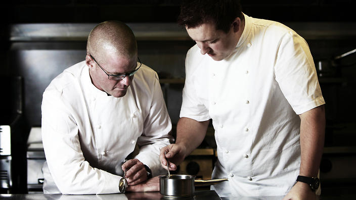   Heston Blumenthal and Ashley Palmer-Watts.  Photographer: Eddie Judd (SBS Food) 