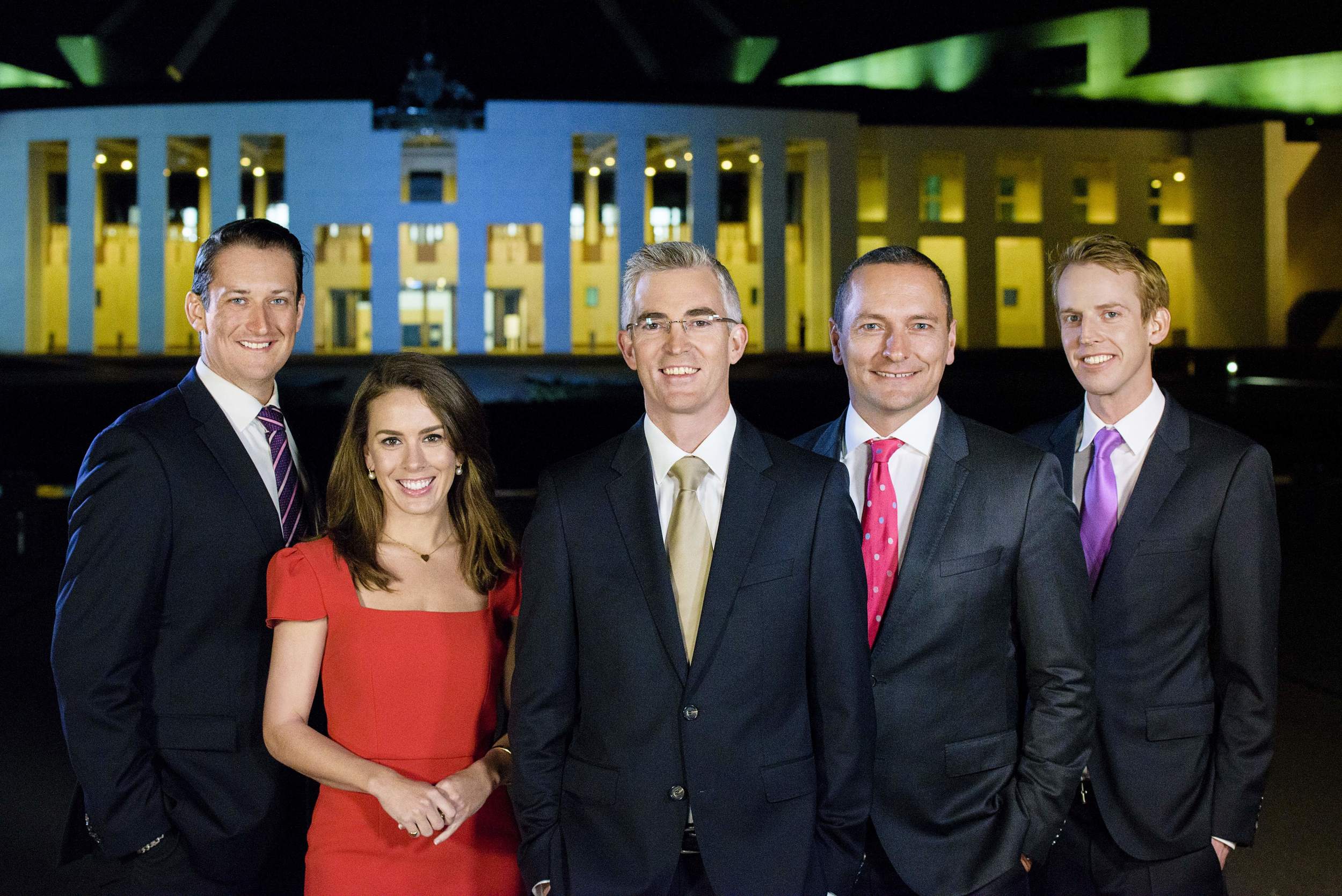  The Sky News Canberra Political Team - Dan Bourchier, Laura Jayes, David Speers, Kieran Gilbert and Tom Connell.  image - supplied/Sky News Australia 