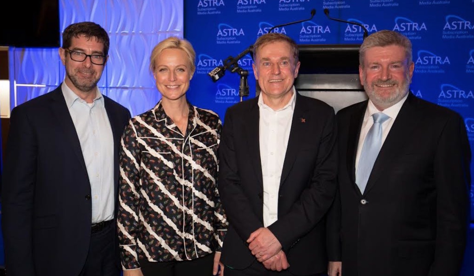 Bruce Meagher, Marta Dusseldorp, Peter Tonagh and Mitch Fifield Image source - Mediaweek