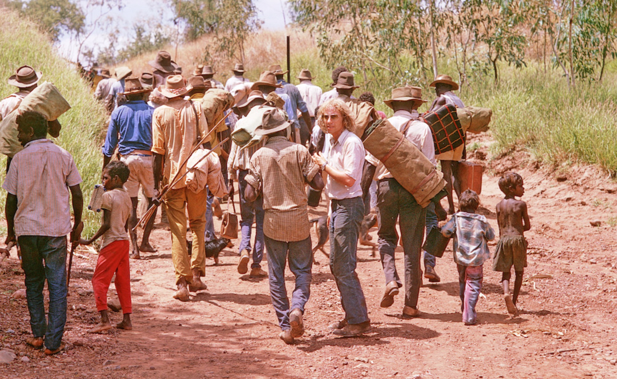   The filmmaker John Goldschmidt and the re-enactment of the Gurindji Walkout from the Vestey's cattle station at Wave Hill in 1966   image - ABC 