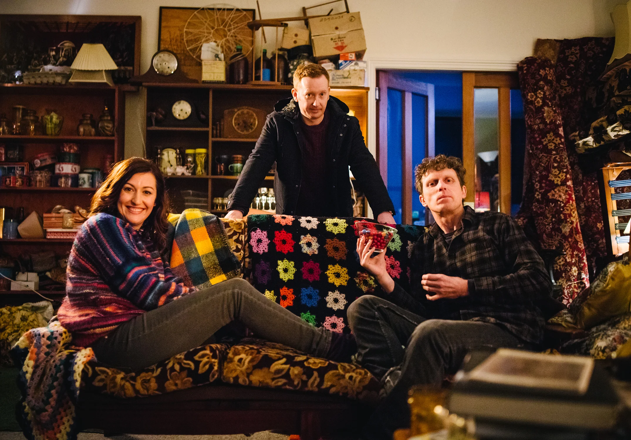 Emma (Celia Pacquola), Daniel (Luke McGregor) & Damien (David Quirk) - Rosehaven S02 Image - ABC