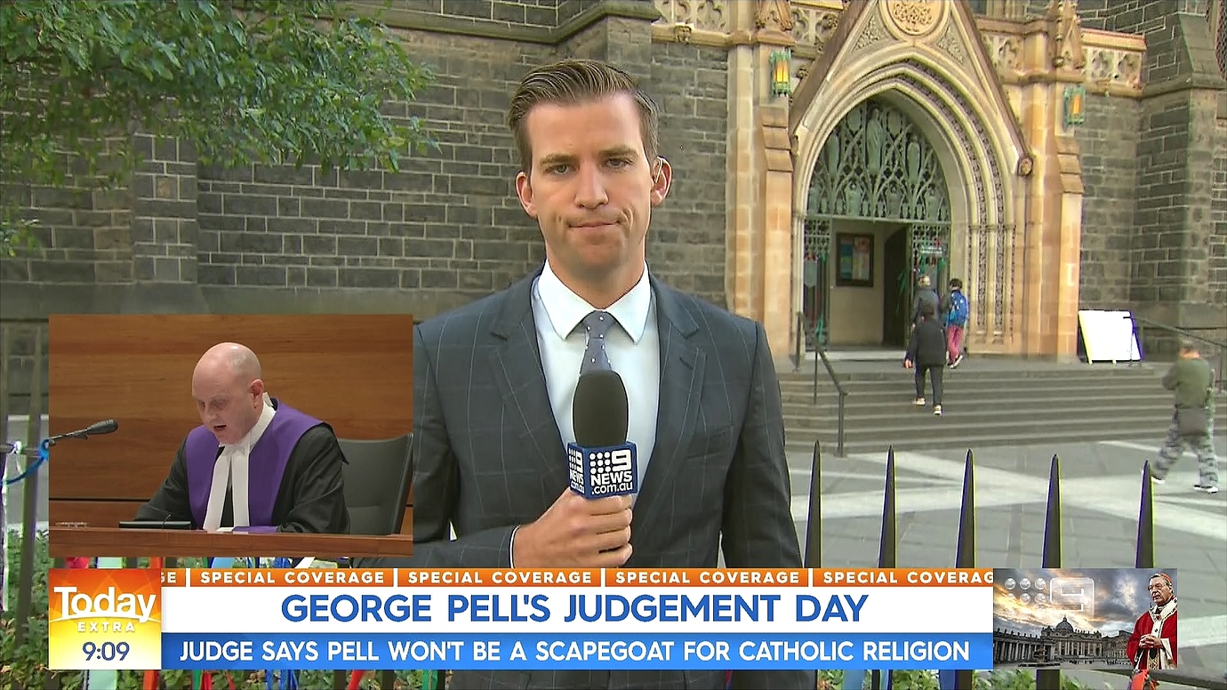 Dougal Beatty reporting outside St Patricks Cathedral PHOTO: Screen capture from TV.Cynic at MediaSpy
