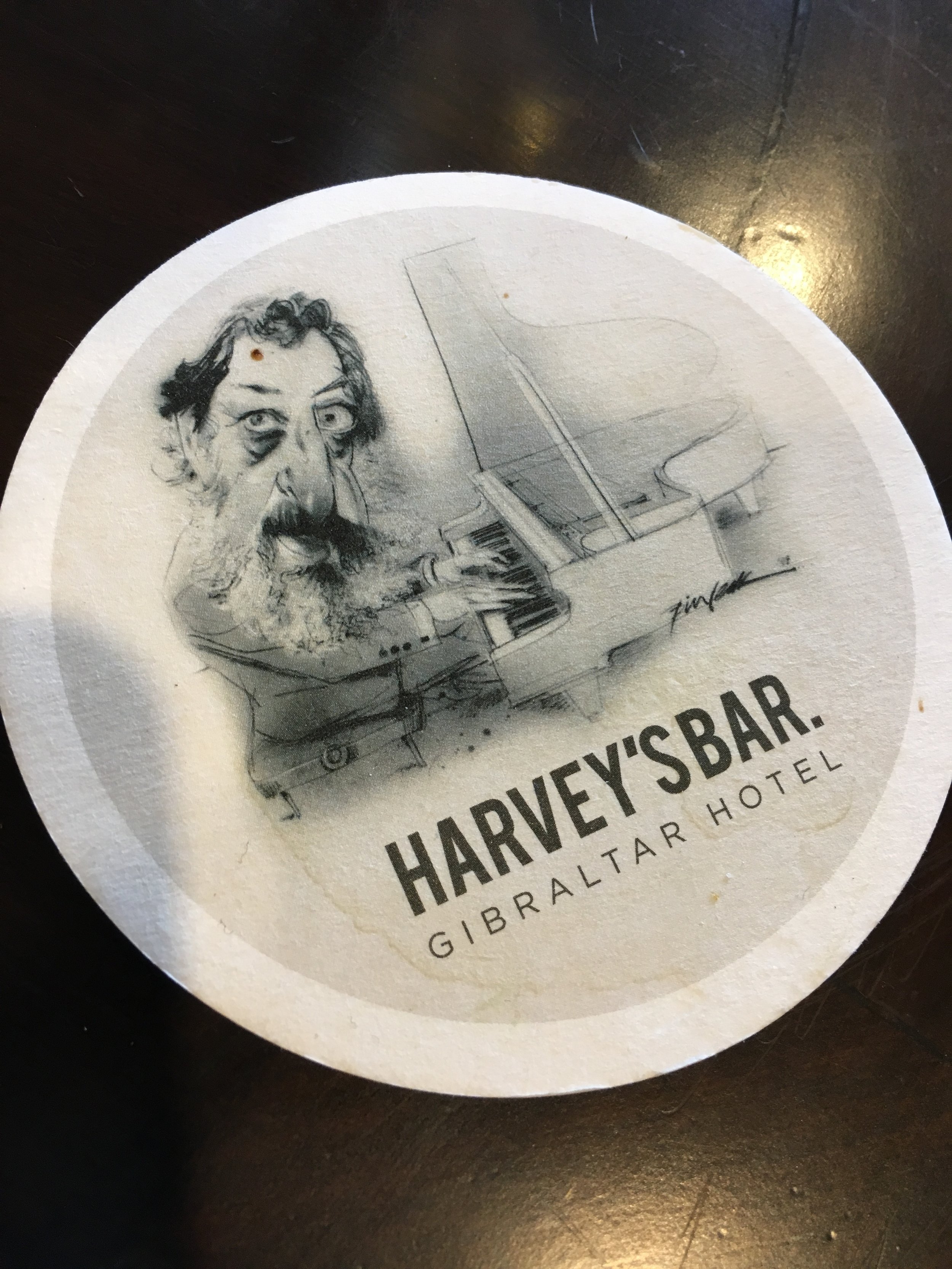   A coaster at Harvey's Bar Gibraltar Hotel  PHOTO: Robert McKnight 