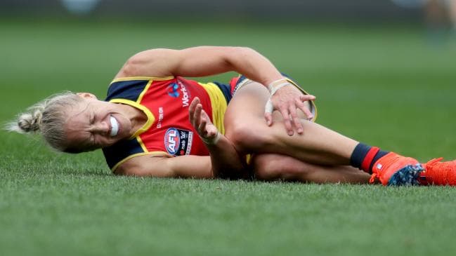   Erin Phillips suffers a knee injury during Sundays AFLW Grand Final  images copyright - News Corp 