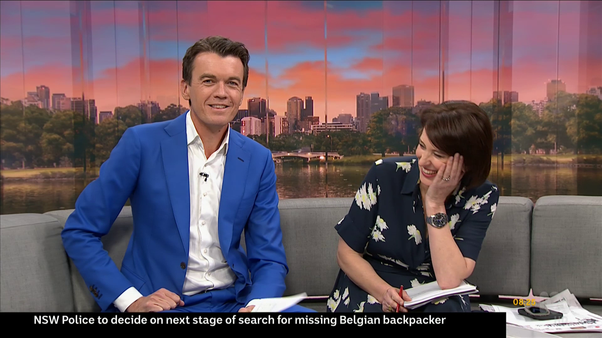   Virginia Trioli  gets the giggles during the introduction to a serious story on  ABC News Breakfast   IMAGE: ABC 