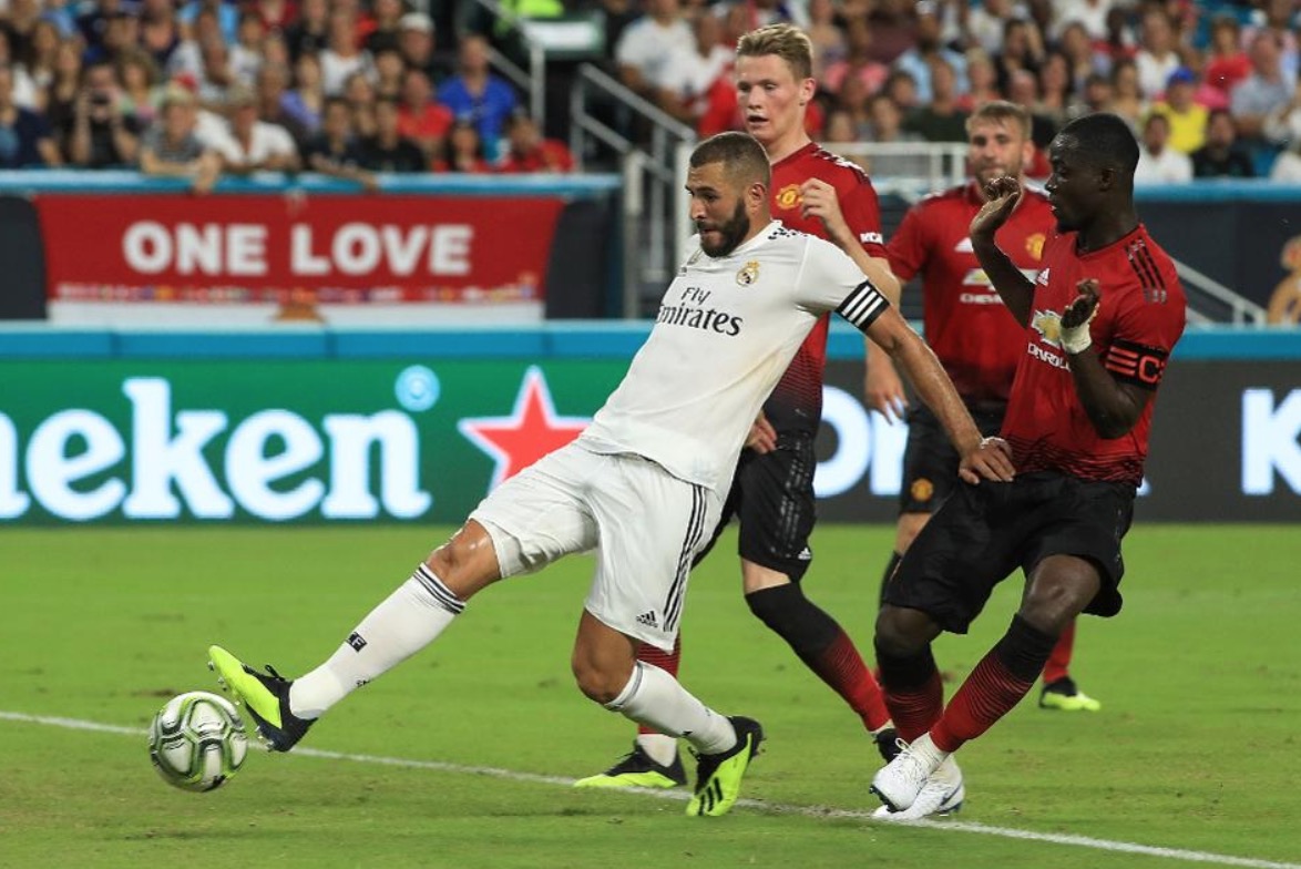   Karim Benzema #9 of Real Madrid scores a goal against Manchester United  image - Getty 