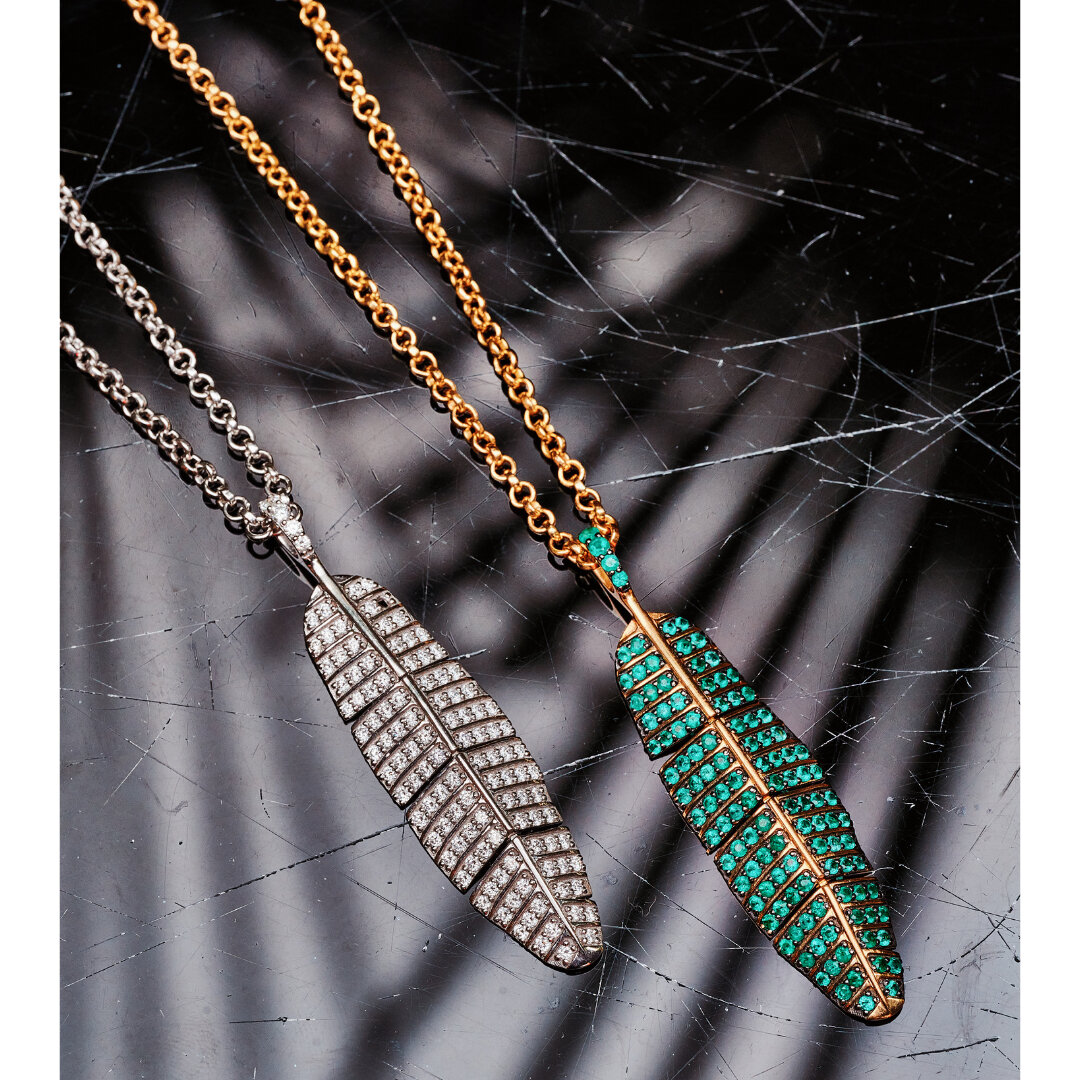 New Paradisica banana leaf necklaces in diamond and emerald pav&eacute; in 18k gold​​​​​​​​
​​​​​​​​
For enquires email us at sales@jadejagger.com