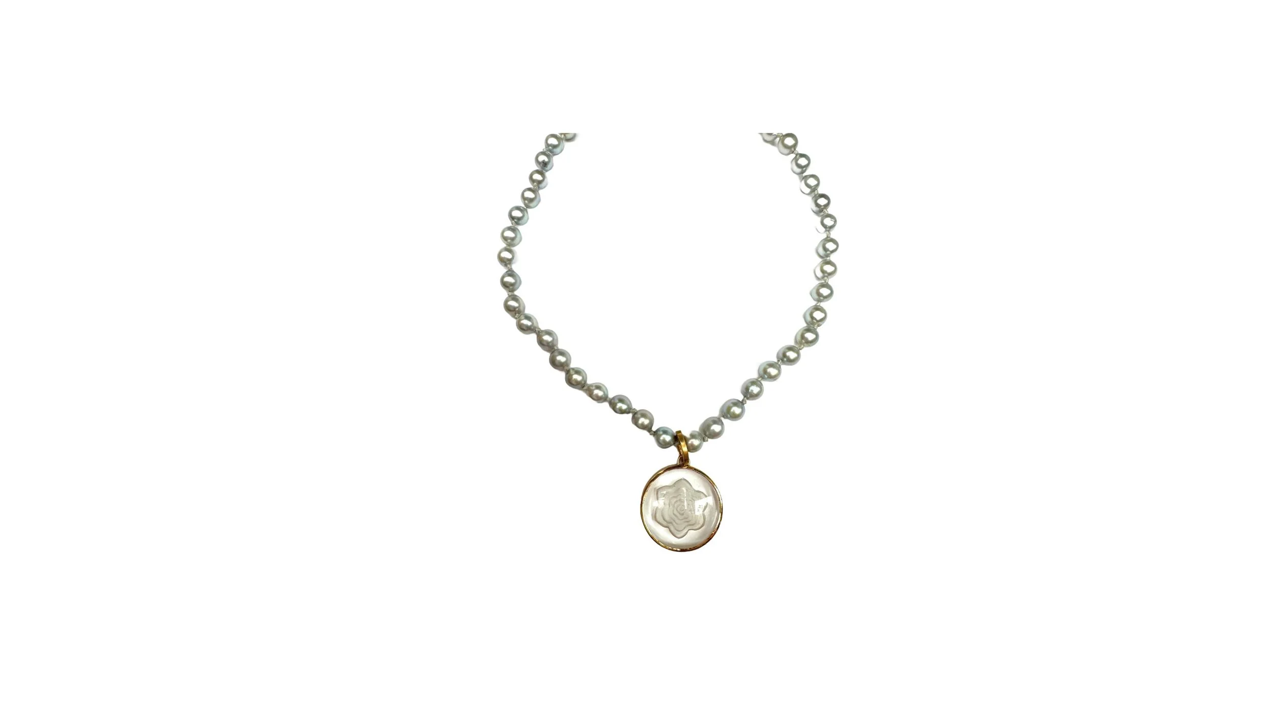 WHITE PEARL NECKLACE with CRYSTAL PENDANT