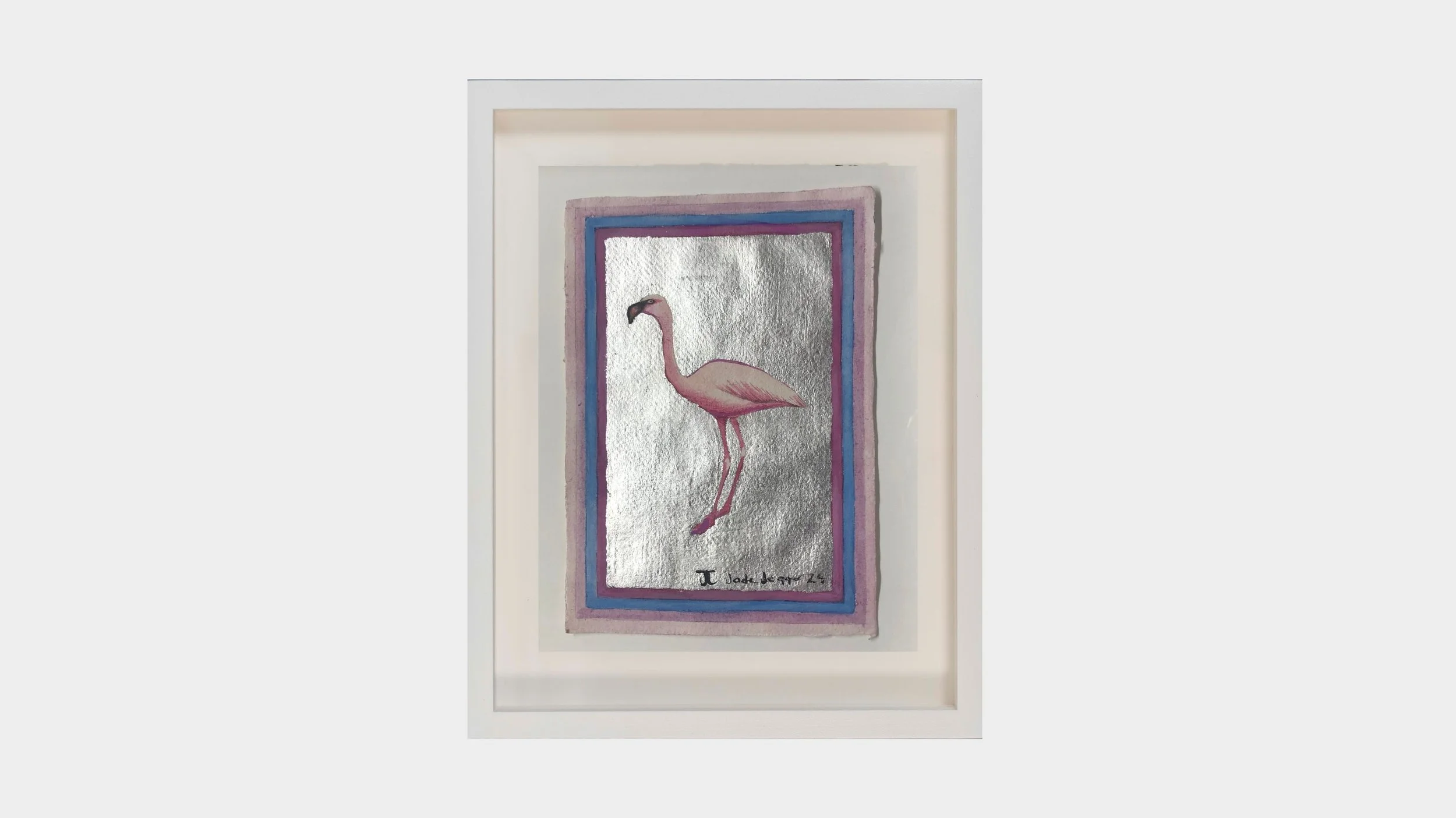Flamingo with White Gold Leaf