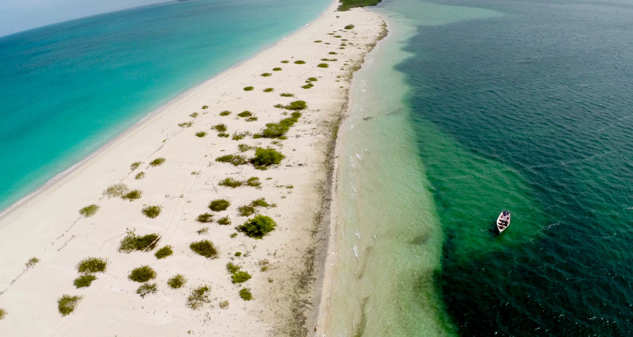 Sandbar separating the Caribbean Sea from Codrington Lagoon, Barbuda