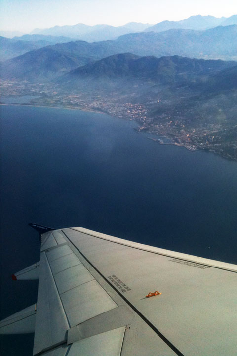 View from the airplane of the city of Bastia