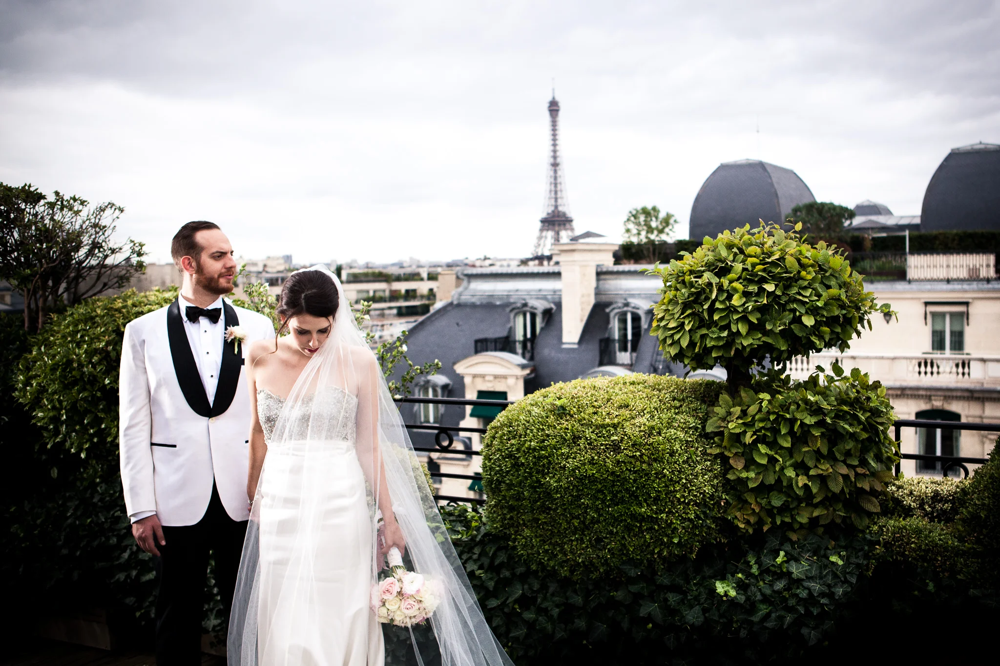 Jason and Mary on the rooftop of Hotel Raphael in Paris.