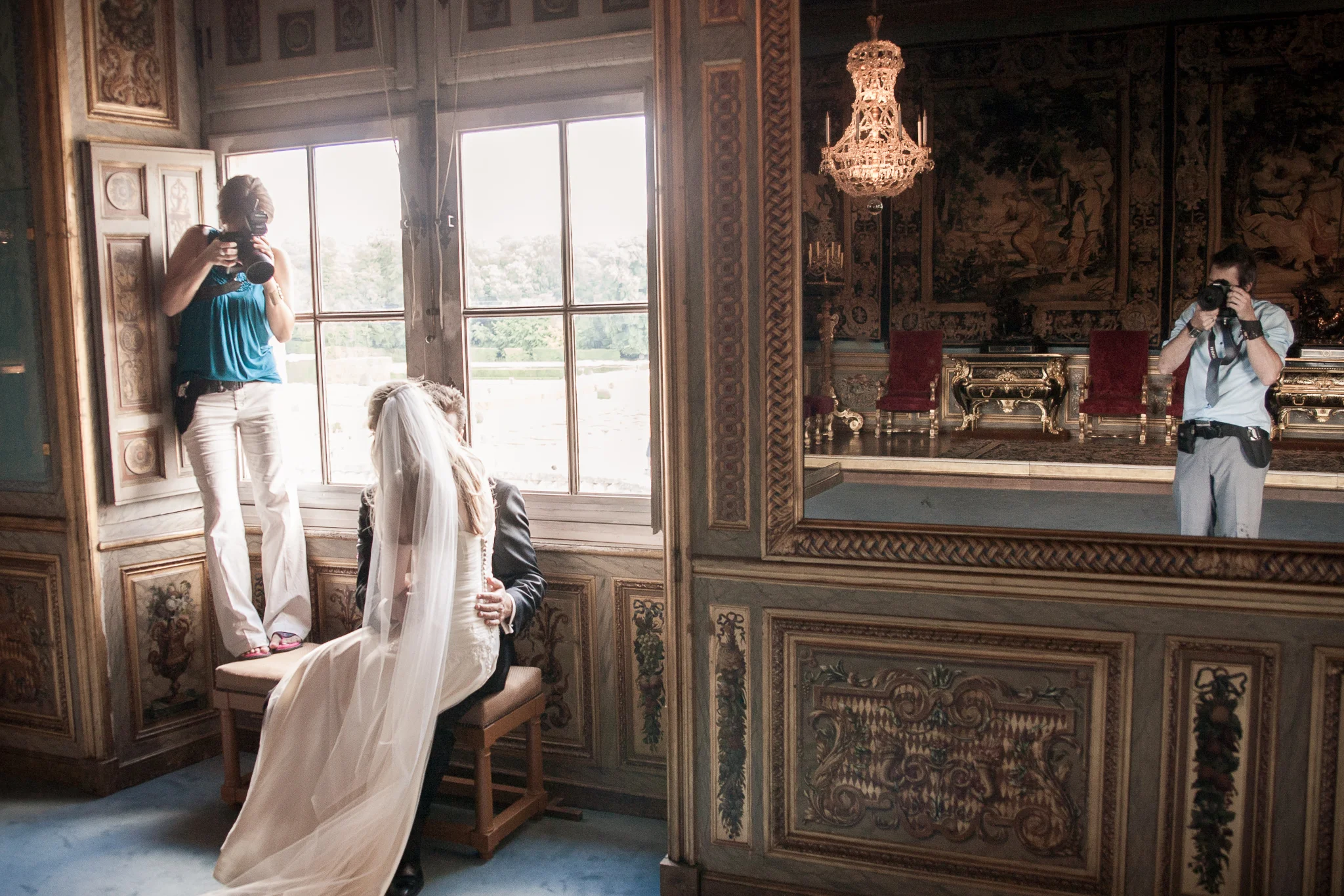 Katie and Kevin on the job in Paris, Château de Vaux-le-Vicomte 