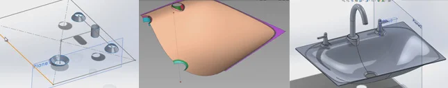 Hybrid modeling technique starting with defined locations in space from Solidworks, NURBS surface modeling in Alias, then returned back to Solidworks.