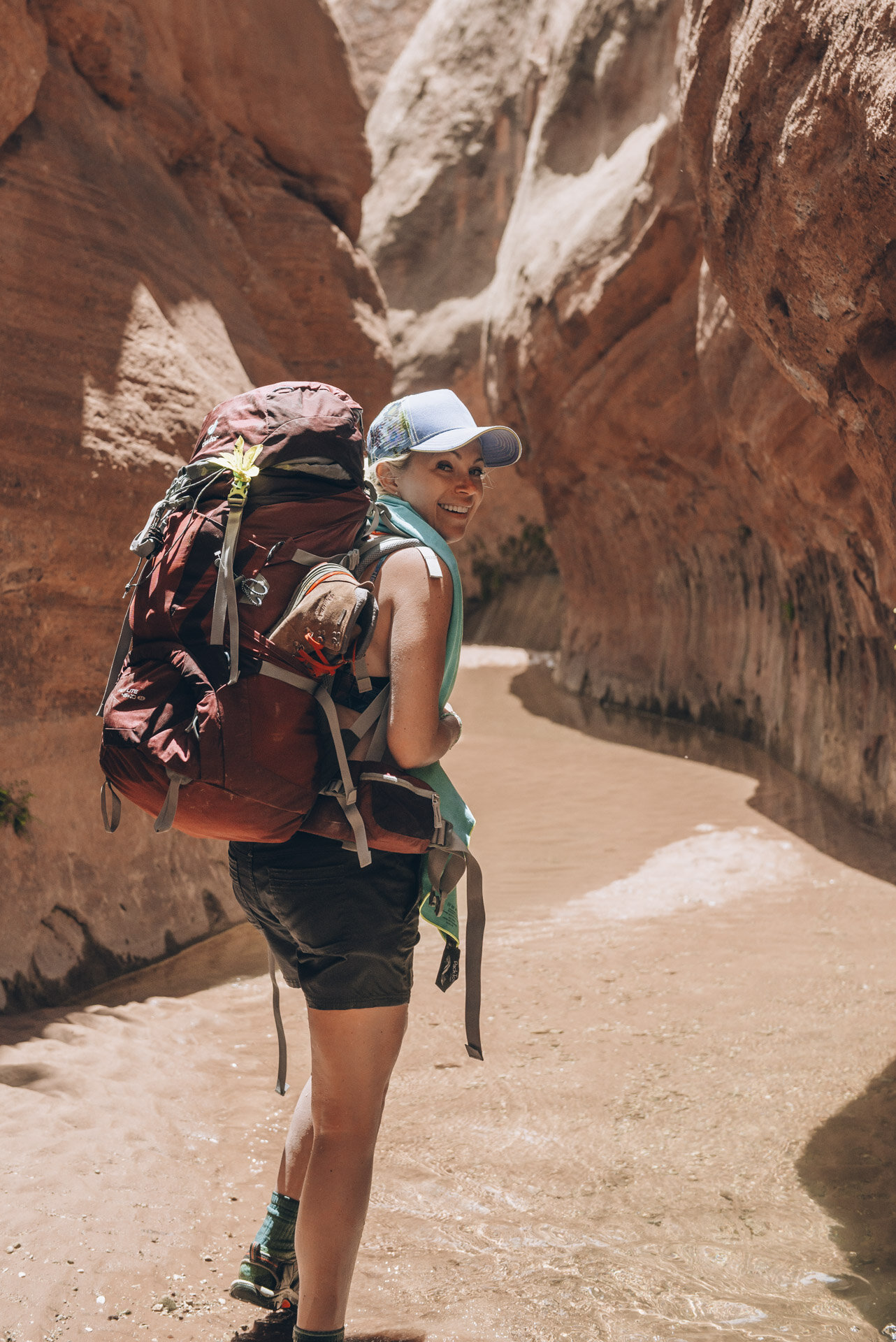 Sarah Herron on Spring backpacking trip to Forty Mile Creek &amp; Willow Canyon via Hole-in-the-Rock Road in Grand Staircase Escalante National Monument, Utah
