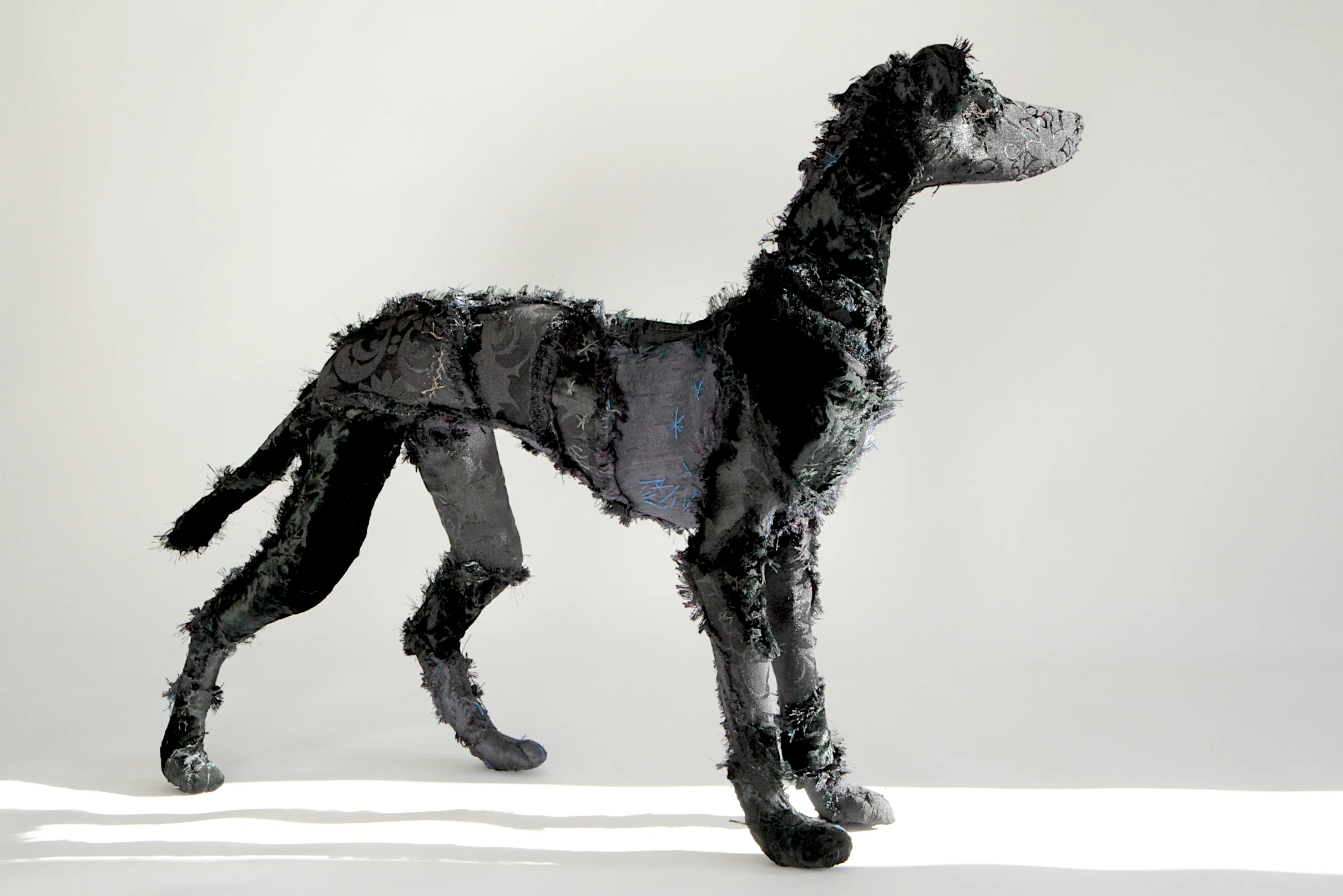 'Elegant Hound' a beautiful creature made from wire, and textiles 