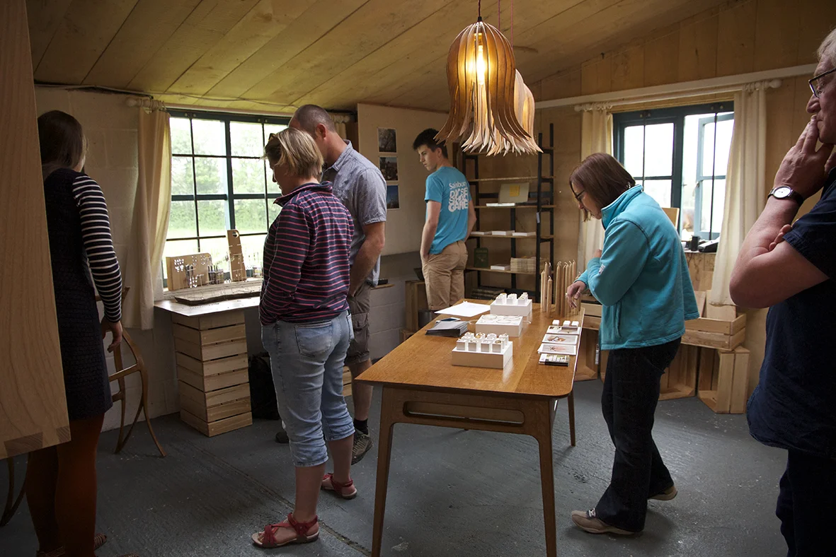 Dorset Art Weeks showroom at Alice’s studio, furniture and lighting by Alice