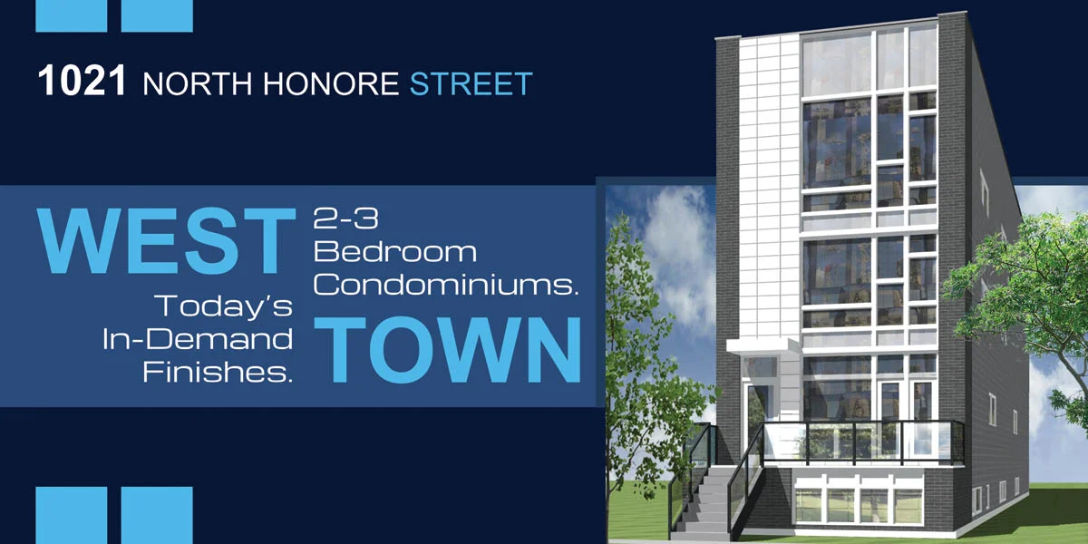 new construction condo building located at 1021 north honore street, chicago